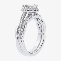 Signature By Modern Bride 1 1/5 CT. T.W. Lab-Grown (H-I / SI1-SI2) Diamond Pear Side Stone Halo Bridal Set 10K or 14K Gold