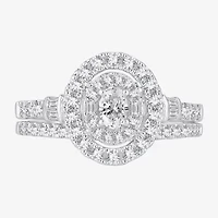 Womens CT. T.W. Natural White Diamond 10K Gold Oval Side Stone Halo Bridal Set