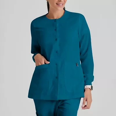 Grey's Anatomy™ by Barco Classic 4450 Jamie 4-Pocket Crewneck Snap-Front Womens Plus Tall Tag Free Scrub Jackets