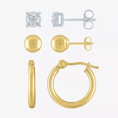 Diamond Addiction (G-H / Si2-I1) Womens 1/4 CT. T.W. Lab Grown White Diamond 10K Gold 3 Pair Earring Set