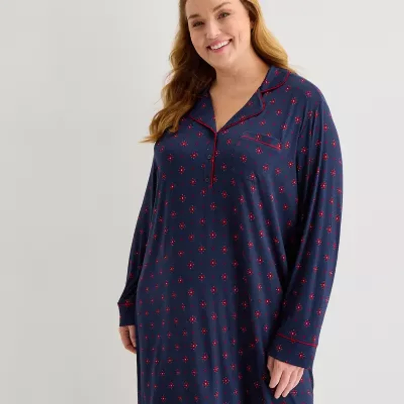 Liz Claiborne Womens Long Sleeve Plus Nightshirt