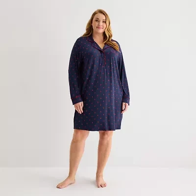 Liz Claiborne Womens Long Sleeve Plus Nightshirt