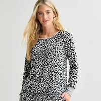 Sleep Chic Womens Fleece Crew Neck Long Sleeve 2-pc. Pajama Sets