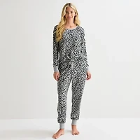 Sleep Chic Womens Fleece Crew Neck Long Sleeve 2-pc. Pajama Sets