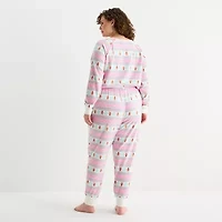 Sleep Chic Womens Fleece Crew Neck Long Sleeve 2-pc. Pajama Sets