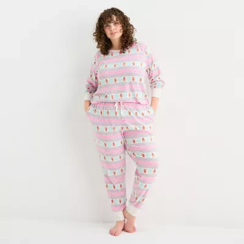 Sleep Chic Womens Fleece Crew Neck Long Sleeve 2-pc. Pajama Sets