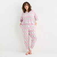 Sleep Chic Womens Fleece Crew Neck Long Sleeve 2-pc. Pajama Sets