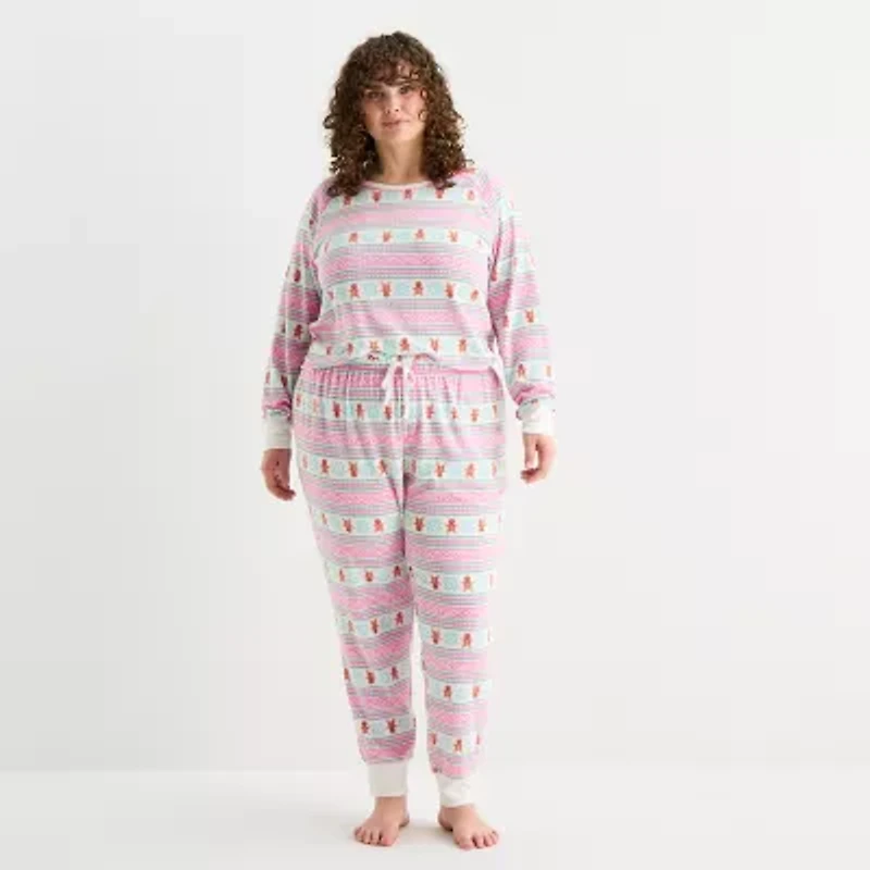 Sleep Chic Womens Fleece Crew Neck Long Sleeve 2-pc. Pajama Sets
