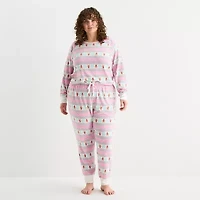 Sleep Chic Womens Fleece Crew Neck Long Sleeve 2-pc. Pajama Sets