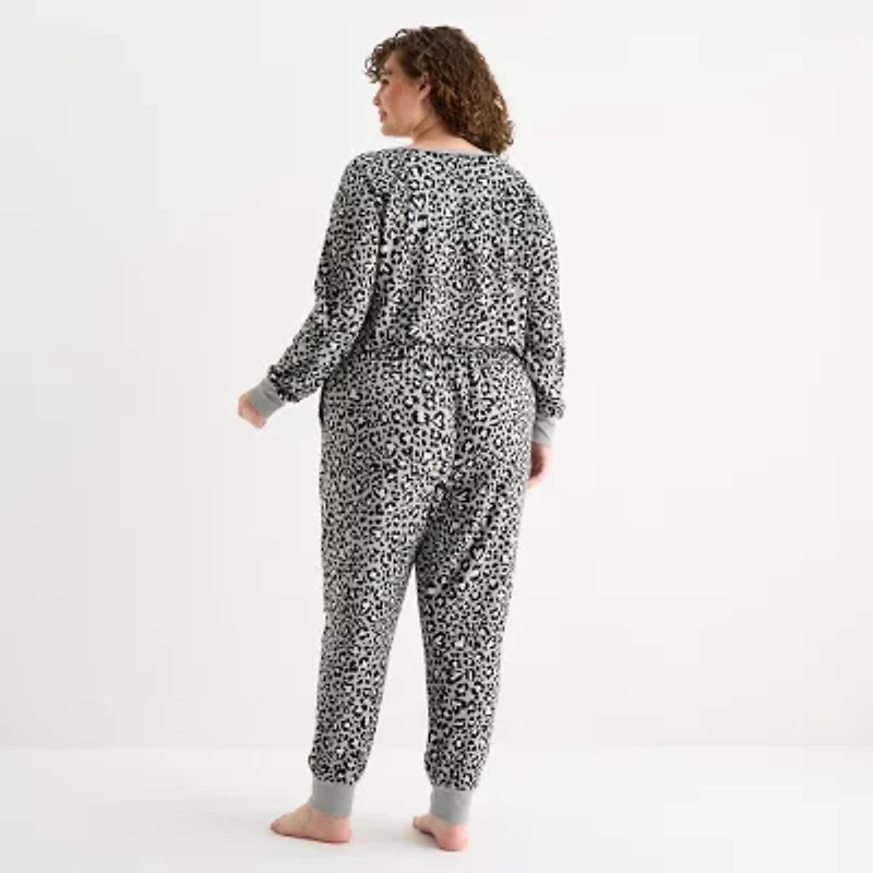 Sleep Chic Womens Fleece Crew Neck Long Sleeve 2-pc. Pajama Sets