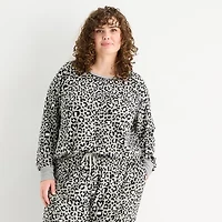 Sleep Chic Womens Fleece Crew Neck Long Sleeve 2-pc. Pajama Sets