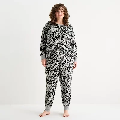 Sleep Chic Womens Fleece Crew Neck Long Sleeve 2-pc. Pajama Sets