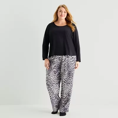 Liz Claiborne Womens Crew Neck Long Sleeve 4-pc. Pajama Sets