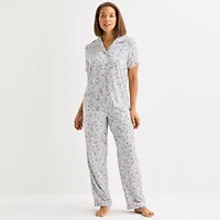 Liz Claiborne Cool and Calm Womens Short Sleeve 2-pc. Pajama Sets