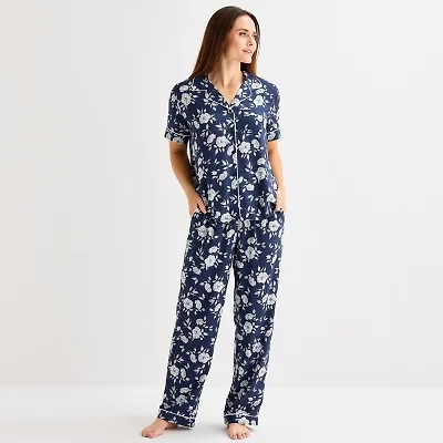 Liz Claiborne Cool and Calm Womens Short Sleeve 2-pc. Pajama Sets