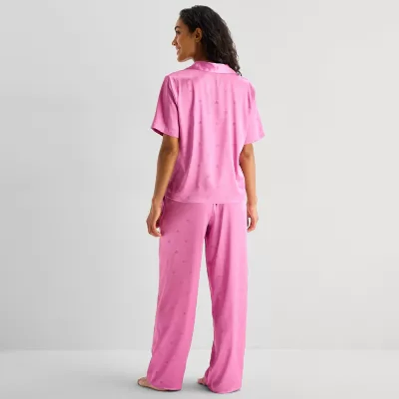 Ambrielle Womens Satin Short Sleeve 2-pc. Pajama Sets