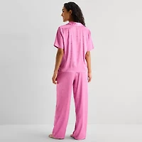 Ambrielle Womens Satin Short Sleeve 2-pc. Pajama Sets