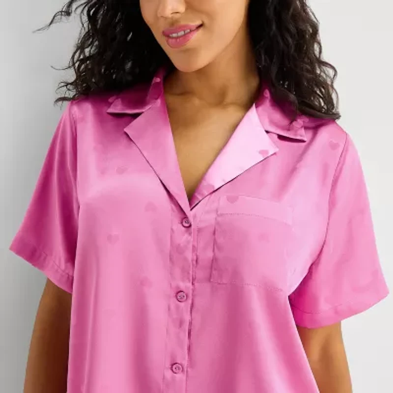 Ambrielle Womens Satin Short Sleeve 2-pc. Pajama Sets