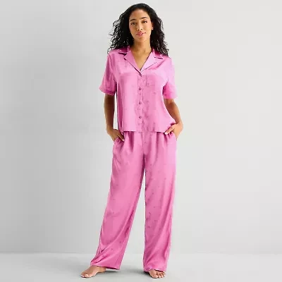 Ambrielle Womens Satin Short Sleeve 2-pc. Pajama Sets