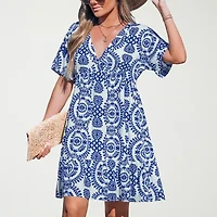 CUPSHE Womens Petite Short Sleeve Floral A-Line Dress