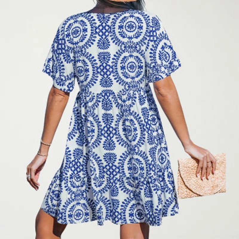 CUPSHE Womens Petite Short Sleeve Floral A-Line Dress