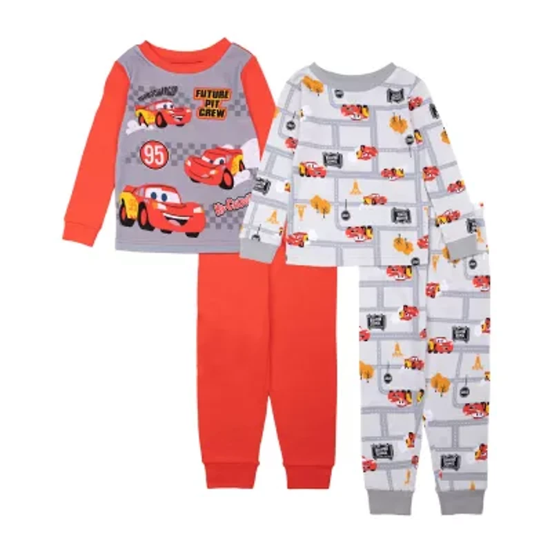 Disney Collection Toddler Boys Cars Crew Neck Long Sleeve 4-pc. Pajama Sets