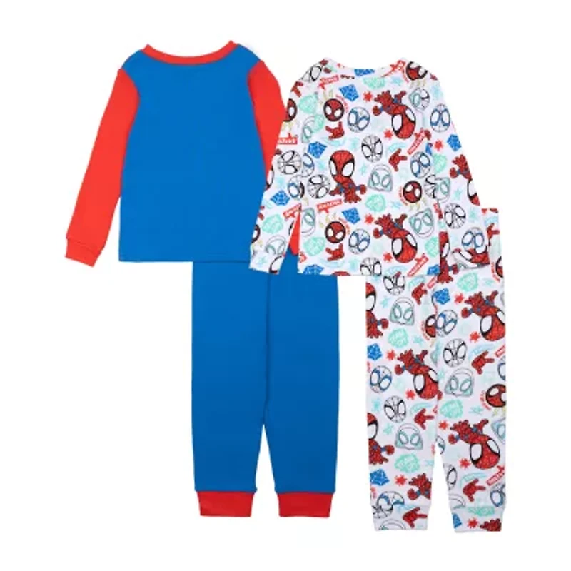 Disney Collection Toddler Boys Spiderman Crew Neck Long Sleeve 4-pc. Pajama Sets