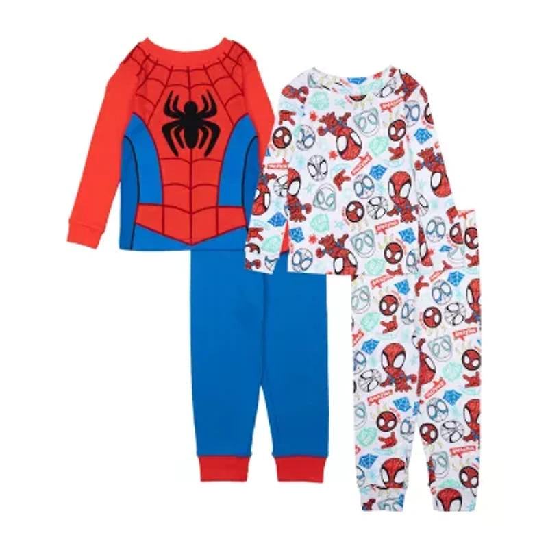 Disney Collection Toddler Boys Spiderman Crew Neck Long Sleeve 4-pc. Pajama Sets