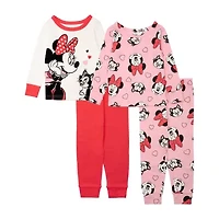 Disney Collection Toddler Girls Minnie Mouse Crew Neck Long Sleeve 4-pc. Pajama Sets