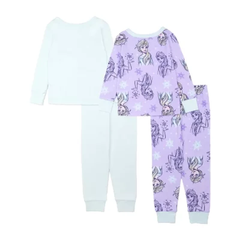 Disney Collection Toddler Girls Frozen Crew Neck Long Sleeve 4-pc. Pajama Sets