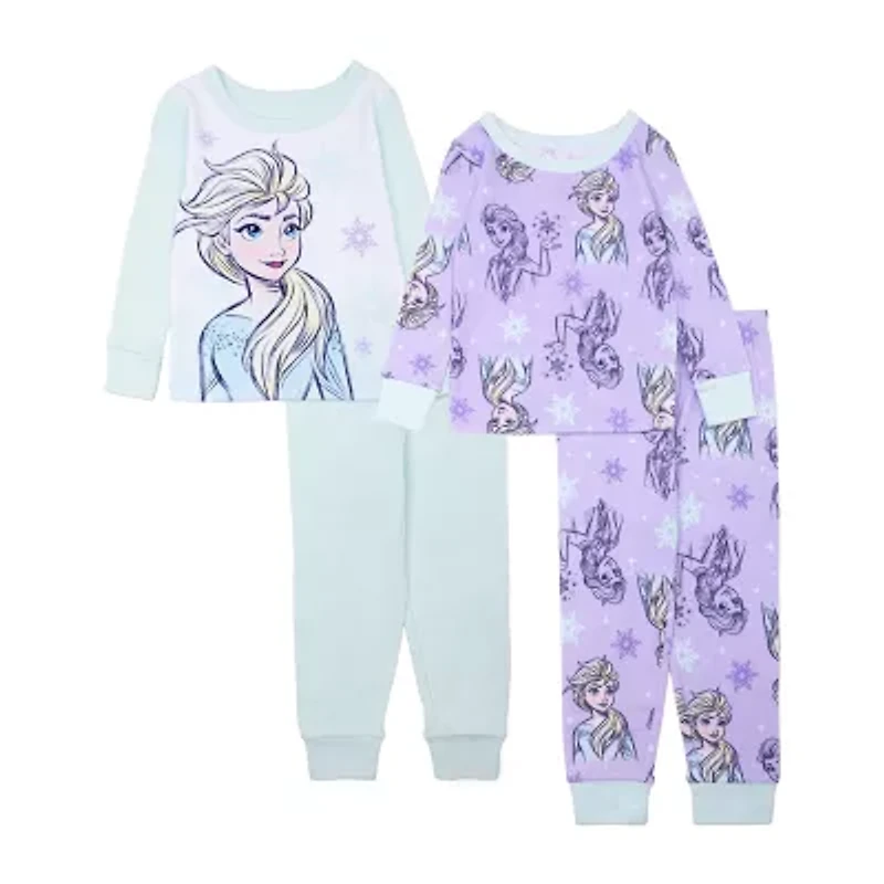 Disney Collection Toddler Girls Frozen Crew Neck Long Sleeve 4-pc. Pajama Sets