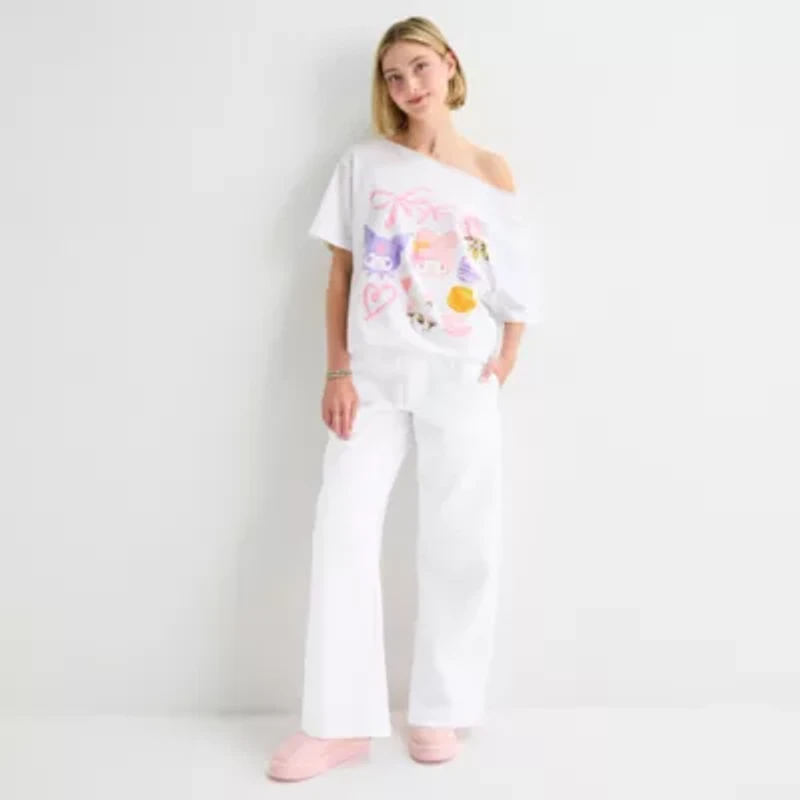 Grayson Threads, The Label Womens Juniors Straight Mid Rise Hello Kitty Pull-On Pant