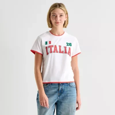 Grayson Threads, The Label Italia Ringer Tee Womens Juniors Crew Neck Short Sleeve Fitted Graphic T-Shirt