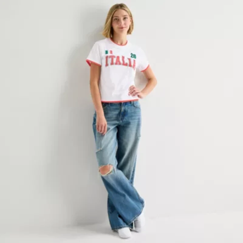 Grayson Threads, The Label Italia Ringer Tee Womens Juniors Crew Neck Short Sleeve Fitted Graphic T-Shirt