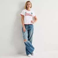 Grayson Threads, The Label Italia Ringer Tee Womens Juniors Crew Neck Short Sleeve Fitted Graphic T-Shirt