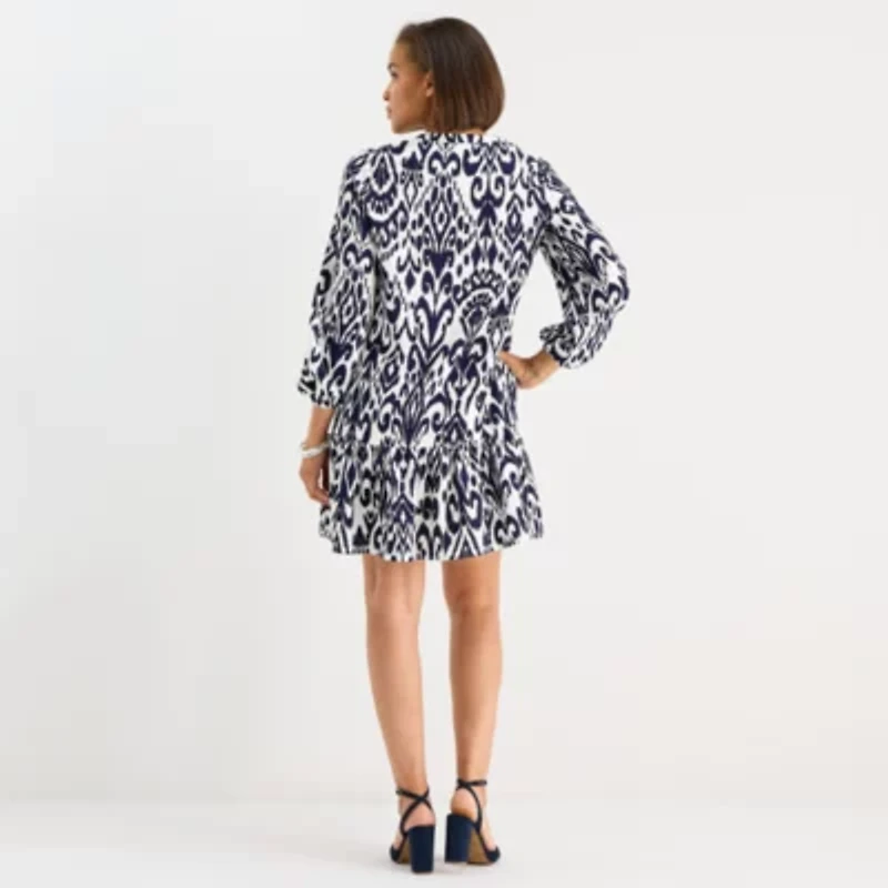 Be by CHETTA B Womens Long Sleeve Abstract Shift Dress