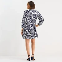 Be by CHETTA B Womens Long Sleeve Abstract Shift Dress