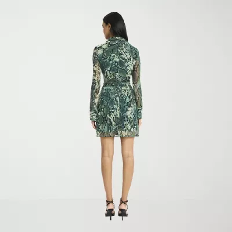 Donna Morgan Womens Long Sleeve Animal Shirt Dress