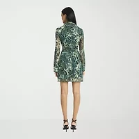 Donna Morgan Womens Long Sleeve Animal Shirt Dress