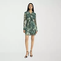 Donna Morgan Womens Long Sleeve Animal Shirt Dress