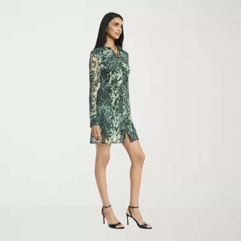 Donna Morgan Womens Long Sleeve Animal Shirt Dress