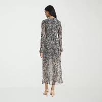 Donna Morgan Womens Long Sleeve Midi Abstract Sheath Dress