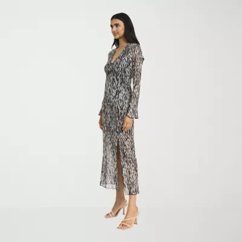 Donna Morgan Womens Long Sleeve Midi Abstract Sheath Dress