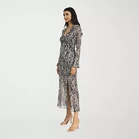 Donna Morgan Womens Long Sleeve Midi Abstract Sheath Dress