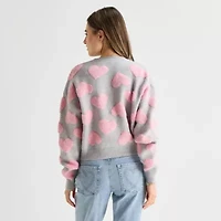 Forever 21 Juniors Womens Crew Neck Long Sleeve Hearts Pullover Sweater
