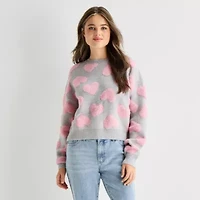 Forever 21 Juniors Womens Crew Neck Long Sleeve Hearts Pullover Sweater