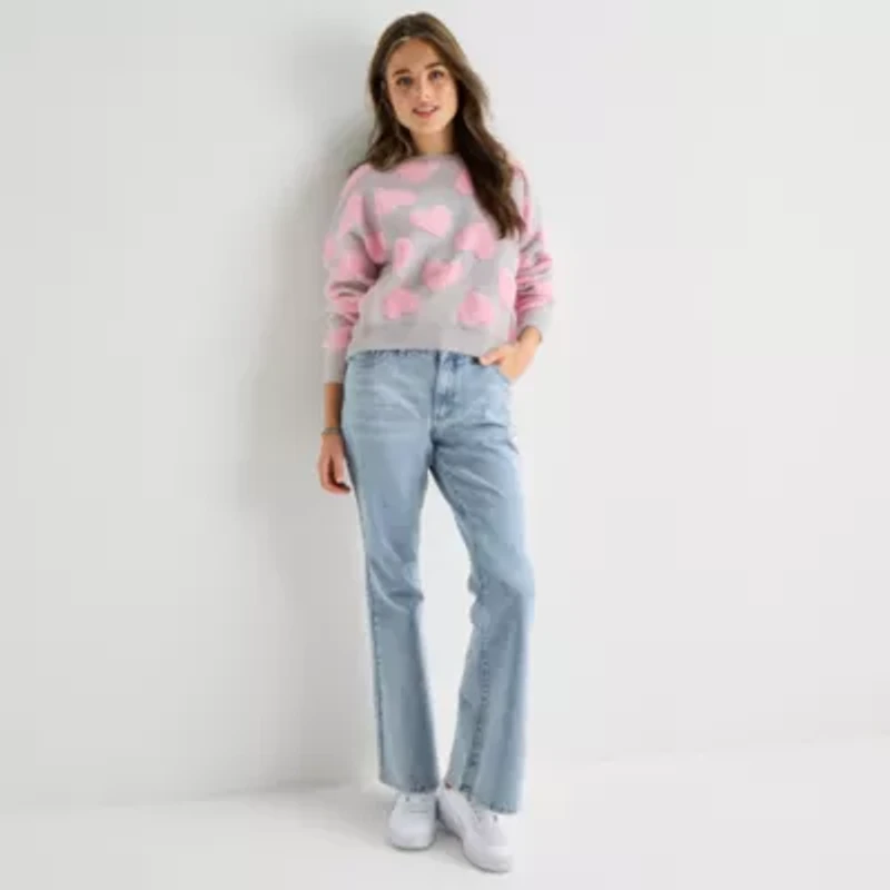 Forever 21 Juniors Womens Crew Neck Long Sleeve Hearts Pullover Sweater