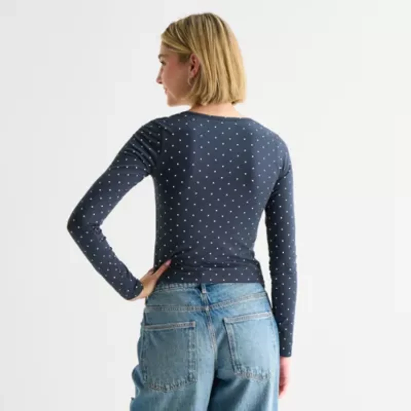 Arizona Womens Juniors Square Neck Long Sleeve Layered Top