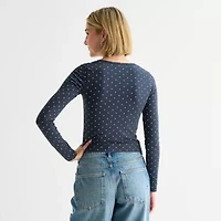 Arizona Womens Juniors Square Neck Long Sleeve Layered Top