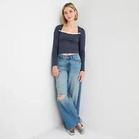 Arizona Womens Juniors Square Neck Long Sleeve Layered Top